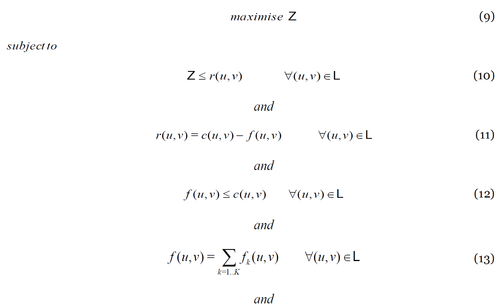 Optimisation problem equations