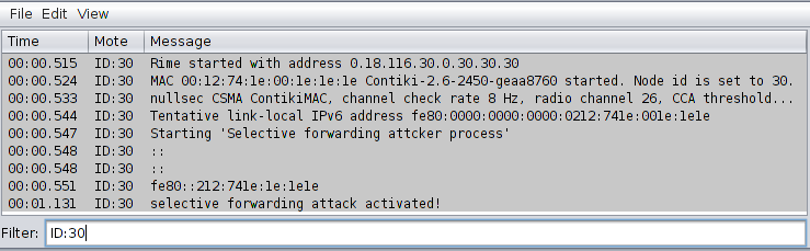  Activation of Selective Forwarding attacks in a RPL simulation network