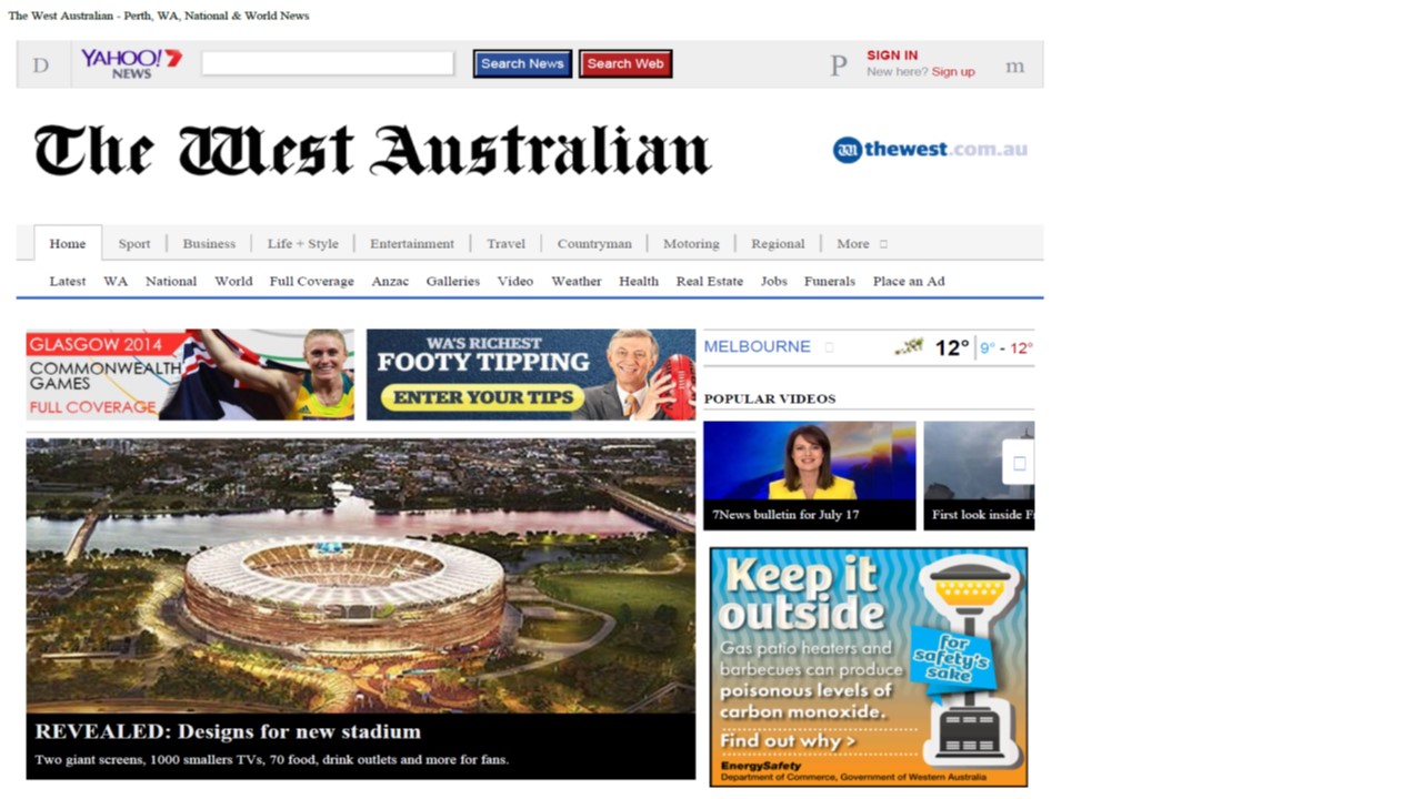Figure 1 ? The Front page of the West Australian