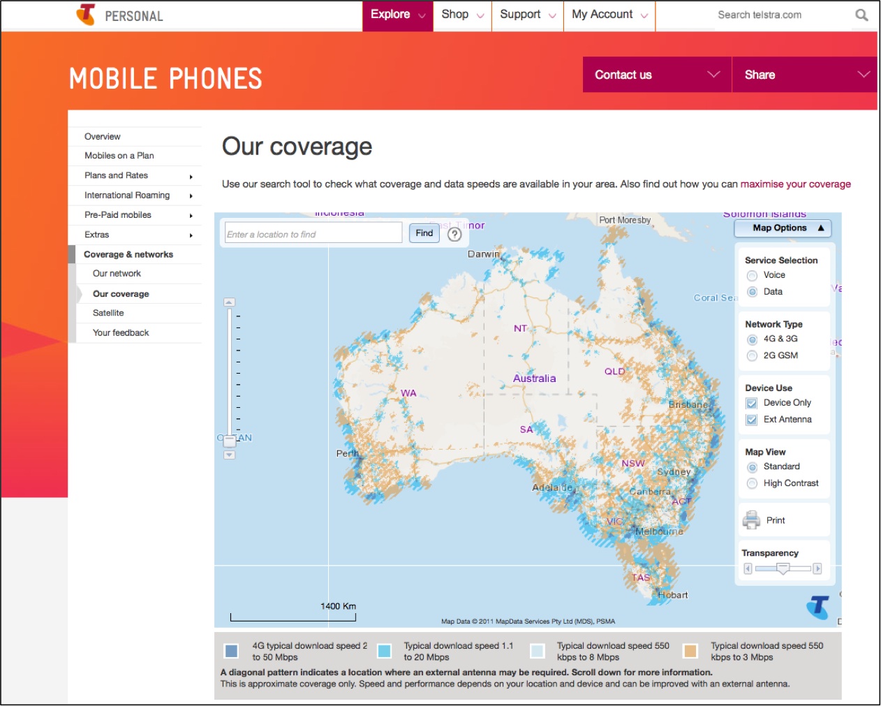 Fig.1 Telstra mobile coverage map