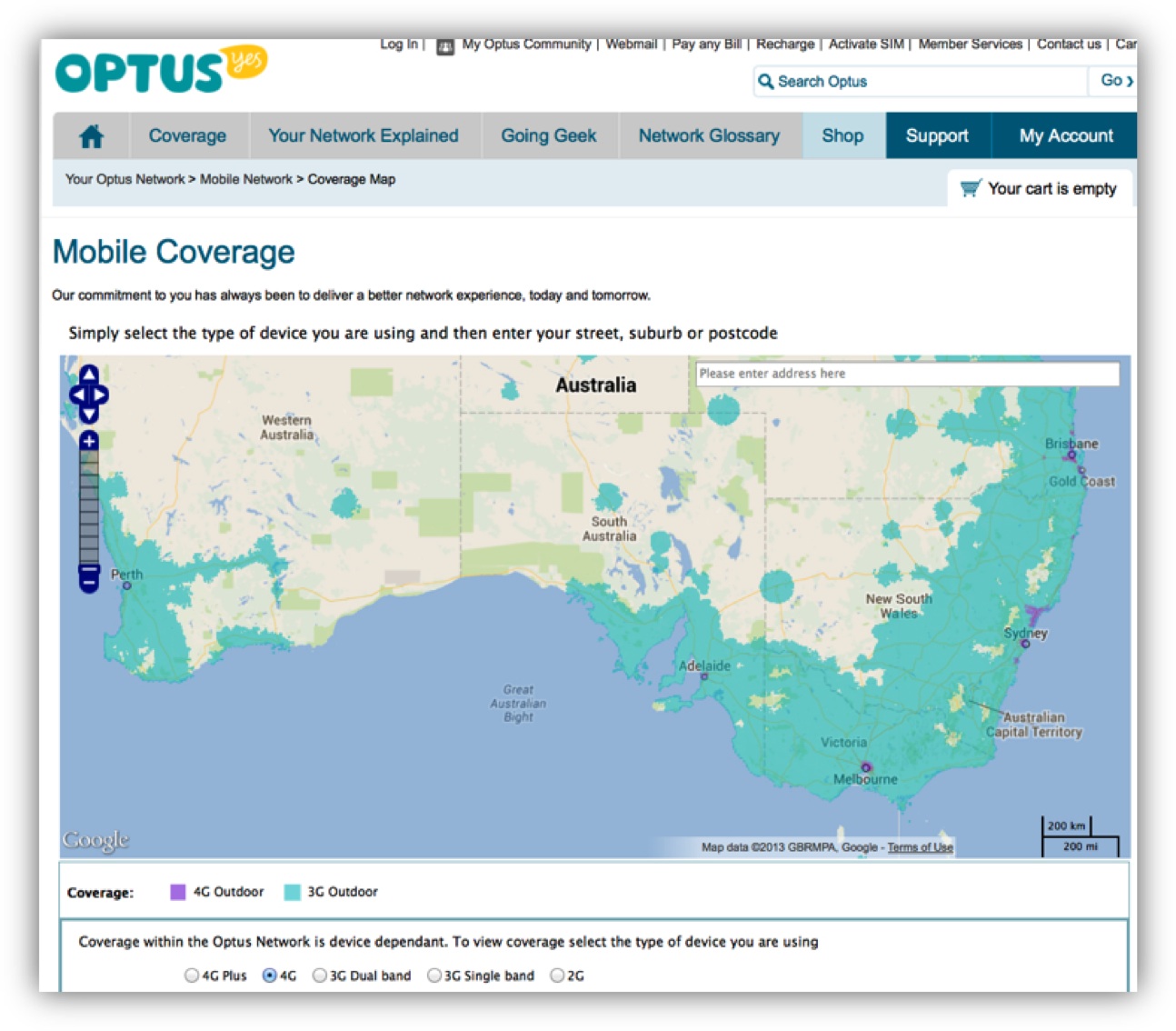 Fig. 3 Optus 3G/4G mobile coverage map